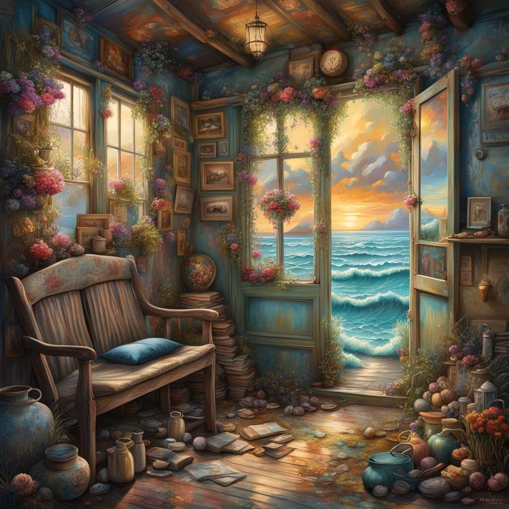 Vintage Beach Cottage Masterpiece in Polychromatic Style