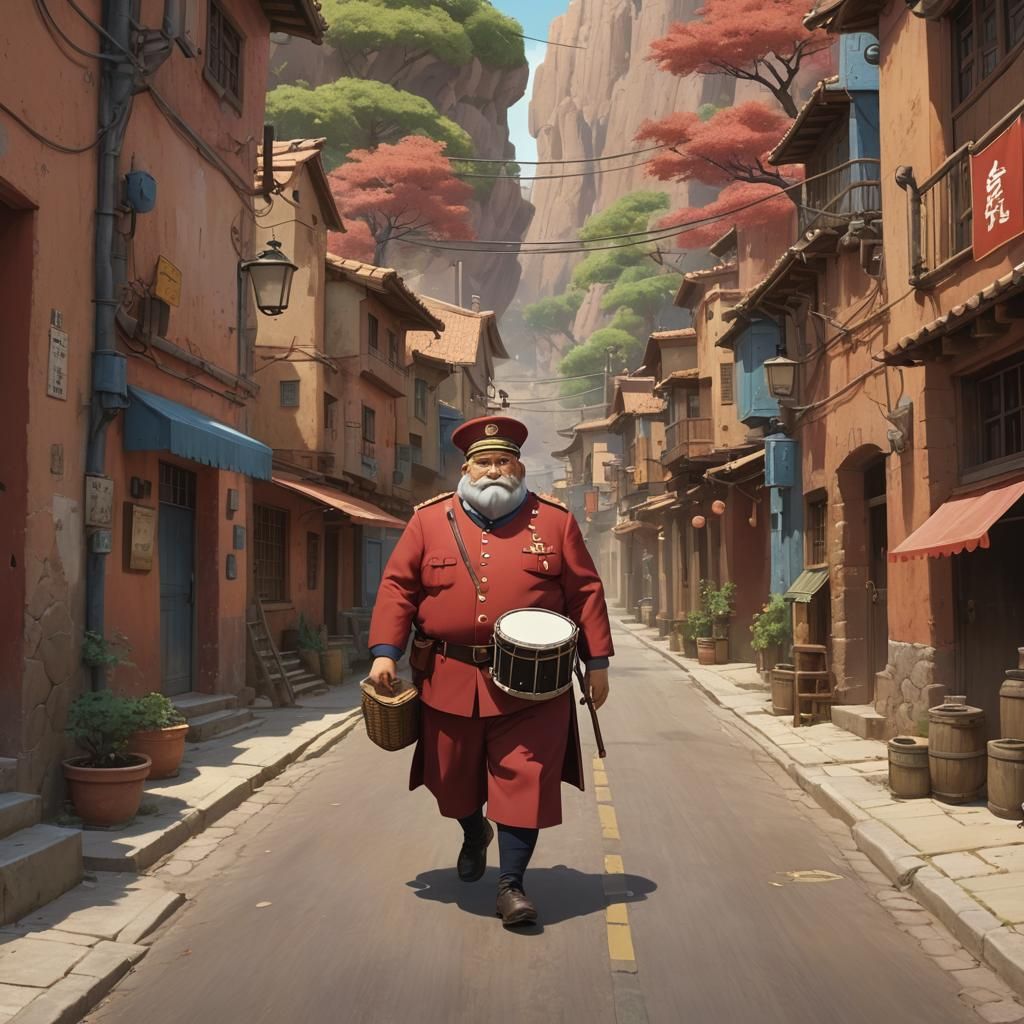 Ghibli Style: Man Playing Snare Drum