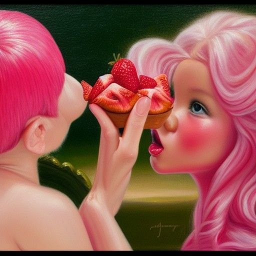 Strawberry Ice Cream: A Rococo Hyperrealistic Portrait