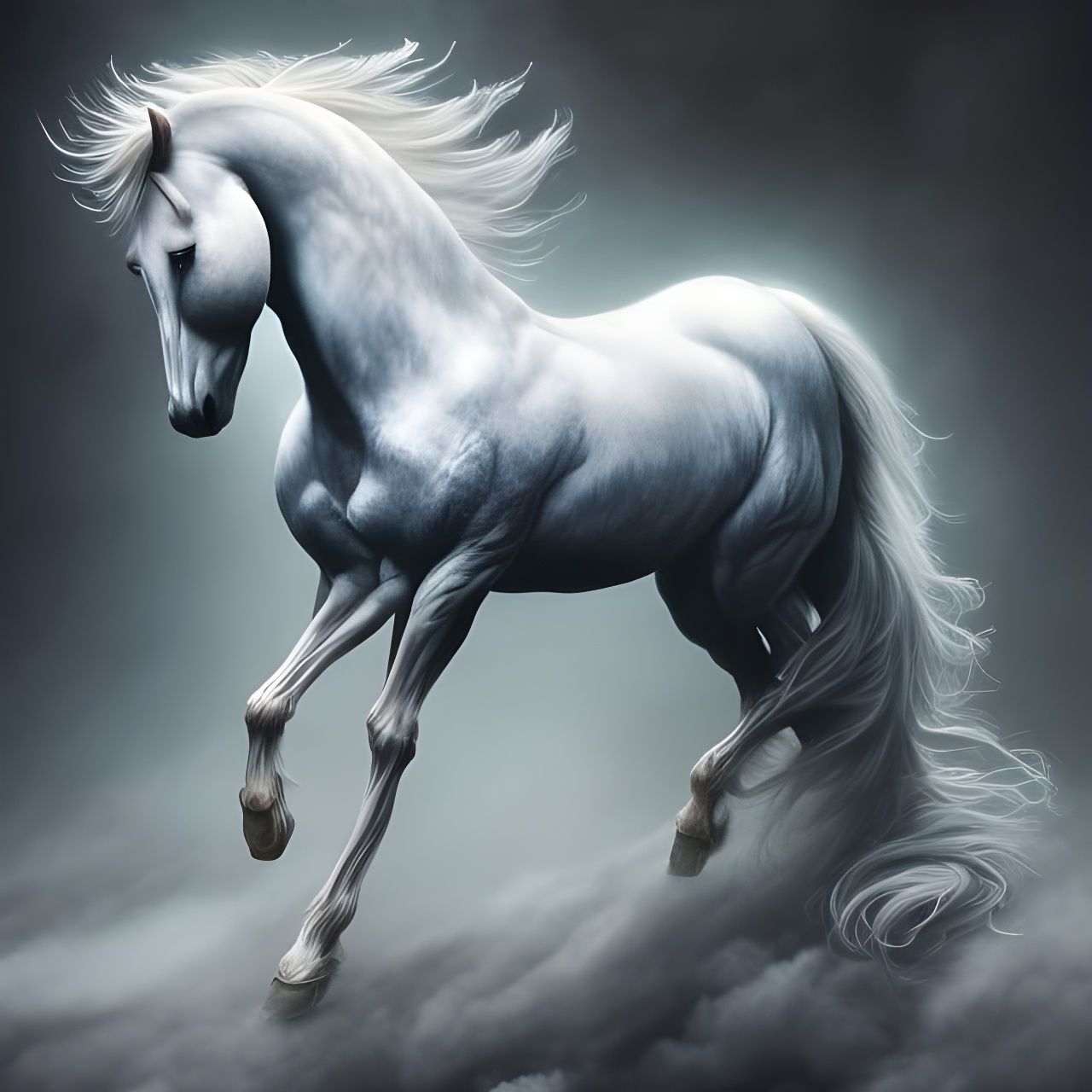 Ethereal Ghost Horse in Holographic Style