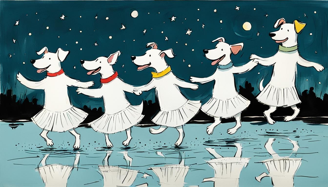 Dogs Dancing in Moonlight: Quentin Blake Style