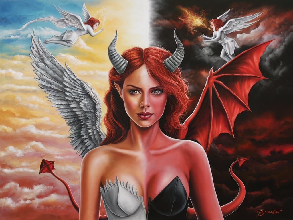 Half Angel Half Demon Acrylic Painting