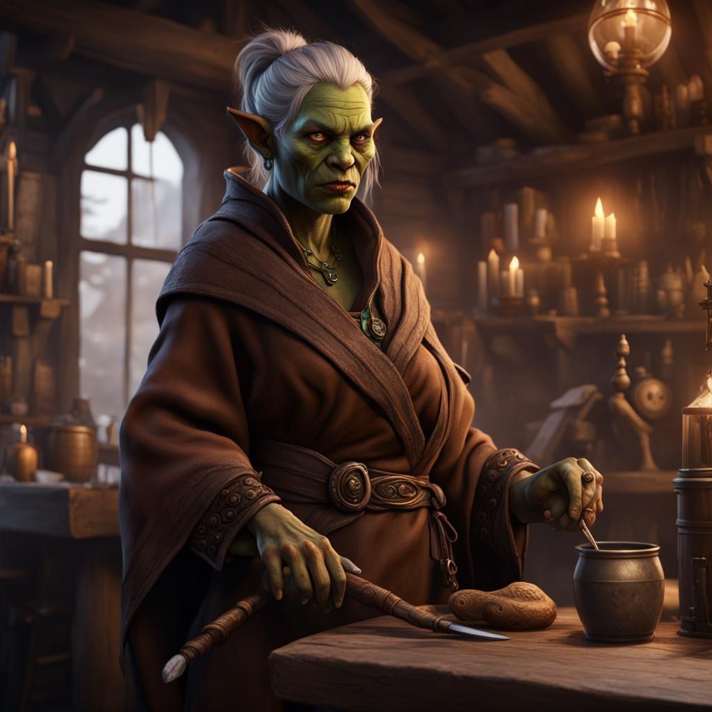 Female Orc Tavern Owner in Detailed Matte Painting