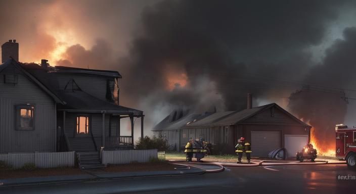 Fire Department Responding to House Fire in 3D