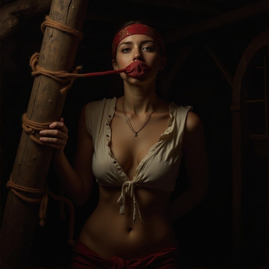 Captive Woman in Pirate Ship Cabin, Romantic Style