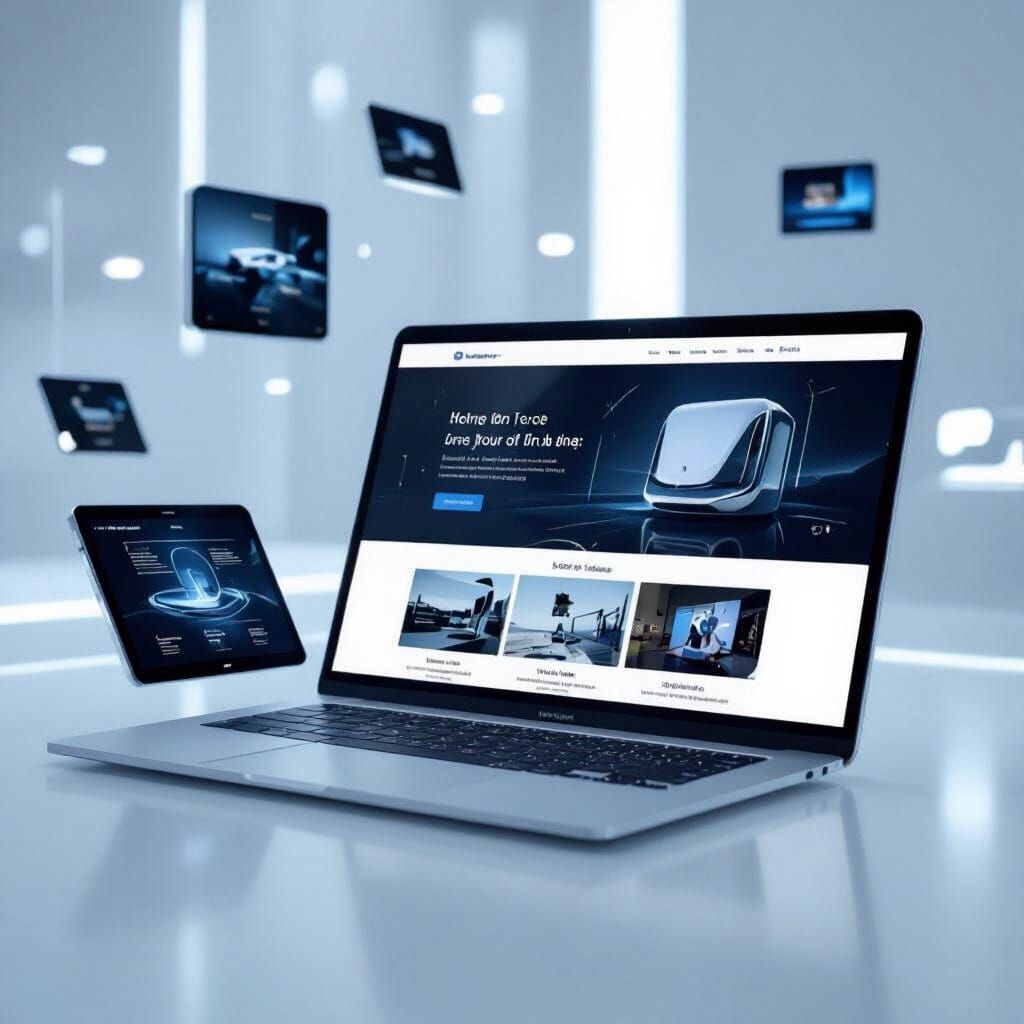 Sleek Devices Displaying Website Homepage in Futuristic Styl...