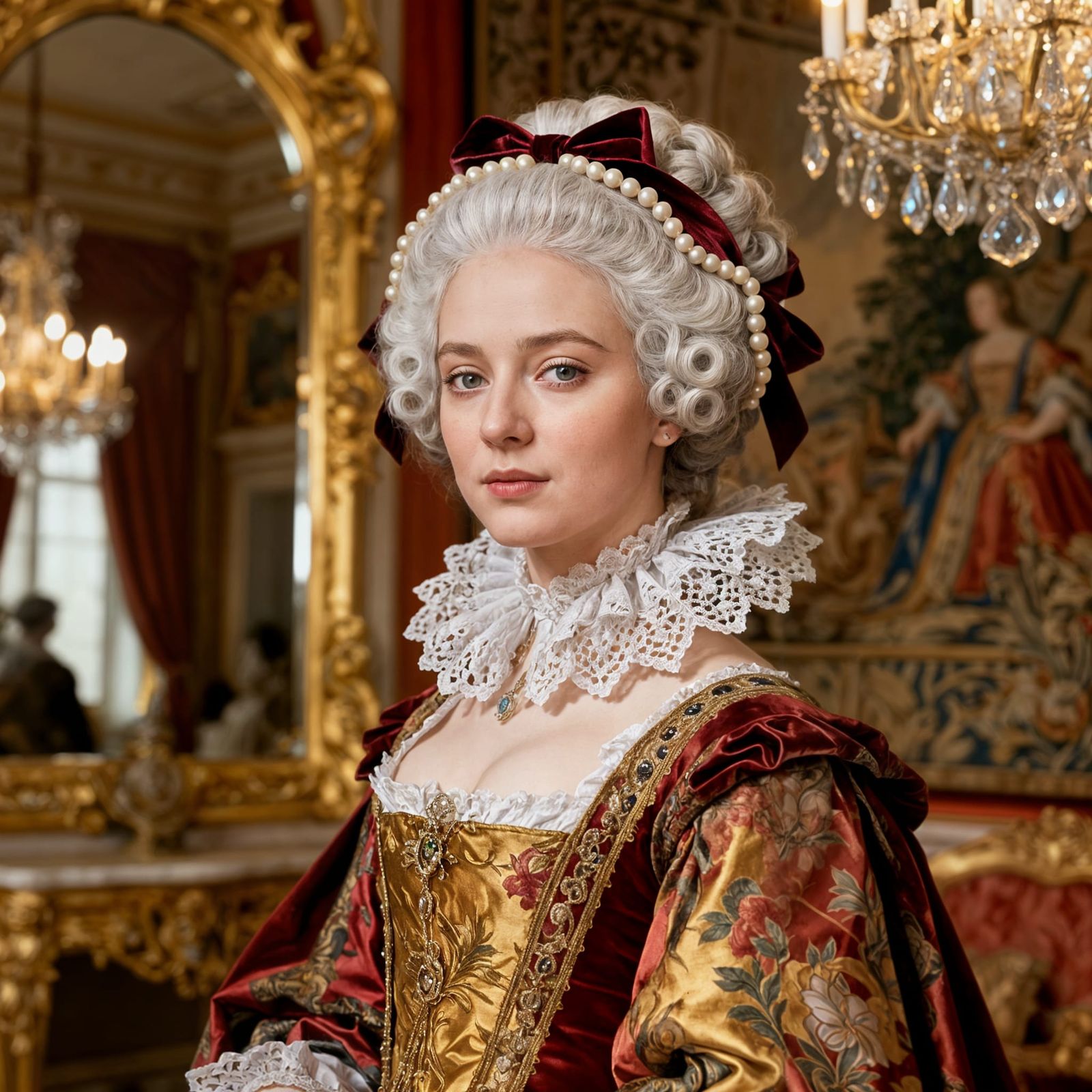 17th Century Court Lady Portrait in Opulent Chamber