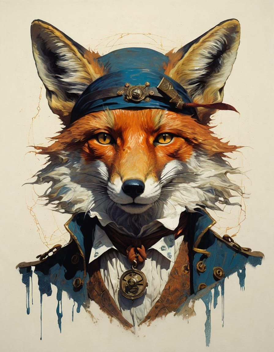 Pirate Fox in Art Nouveau Expressionist Style