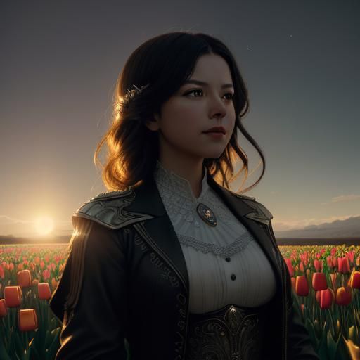 Multicoloured Tulips Field as Impressionist Painting