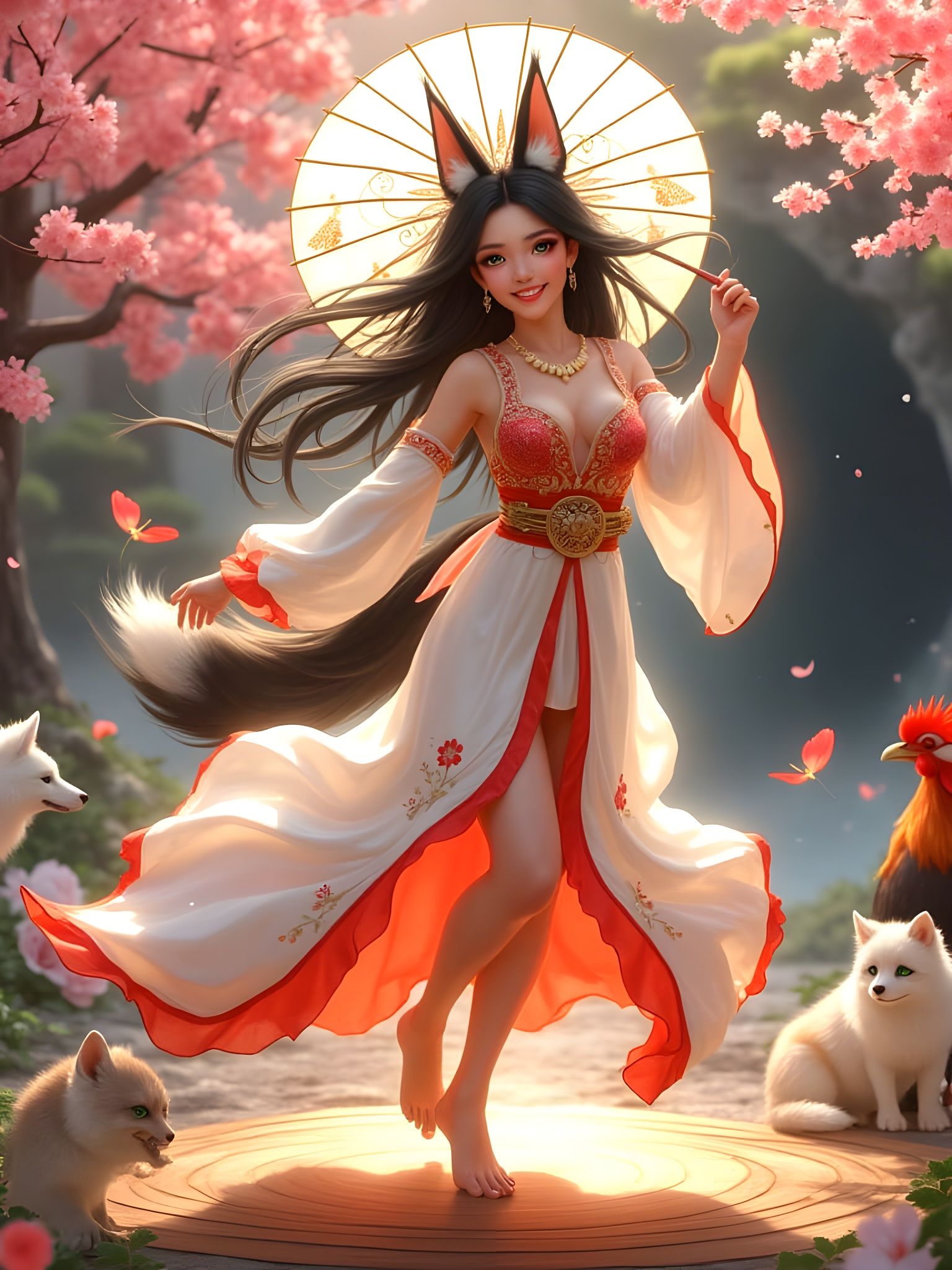 Shinto Goddess Ame-no-Uzume Dances with Joy in Traditional J...