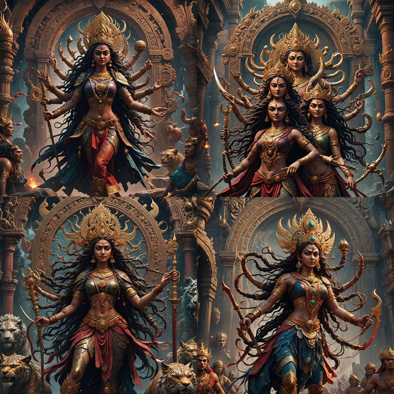 Detailed Matte Painting of Hindu Goddess Durga