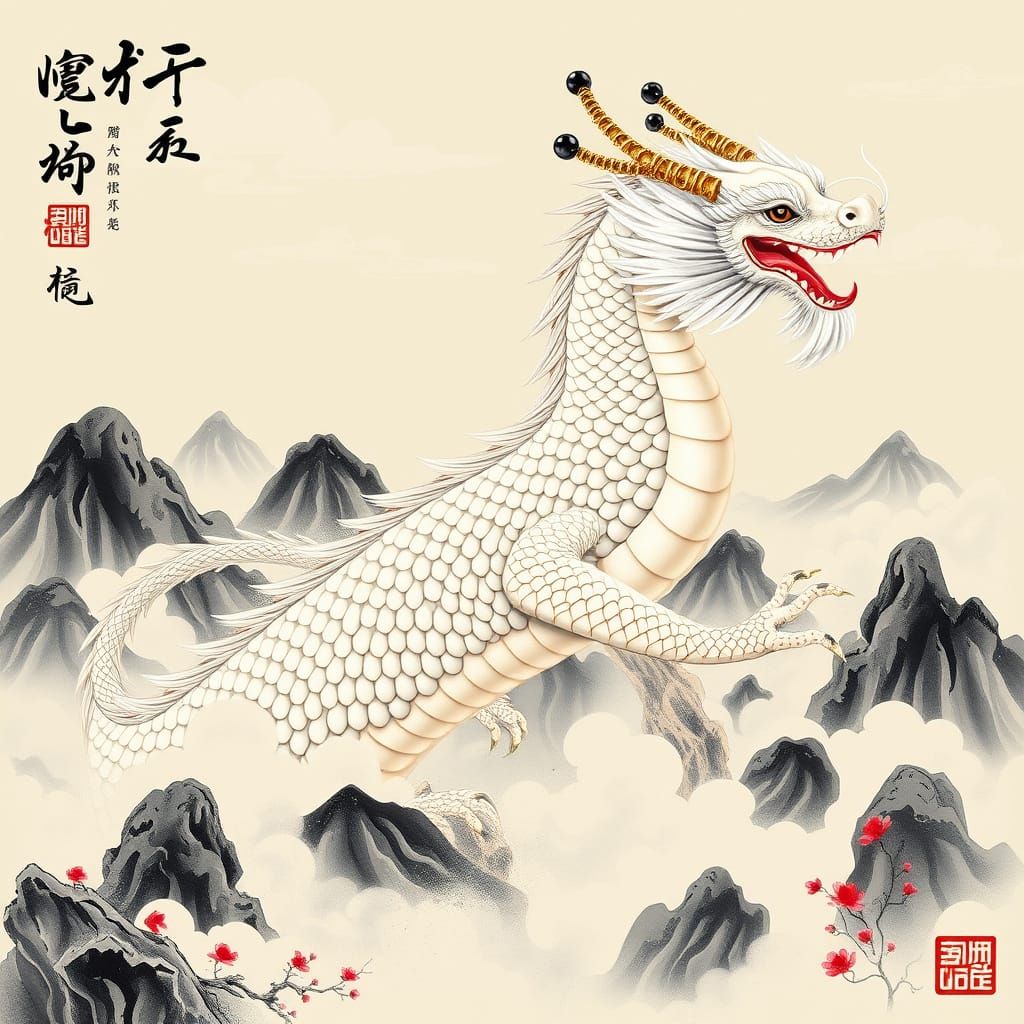 Majestic Chinese Dragon Unfurls from Calligraphy in Traditio...