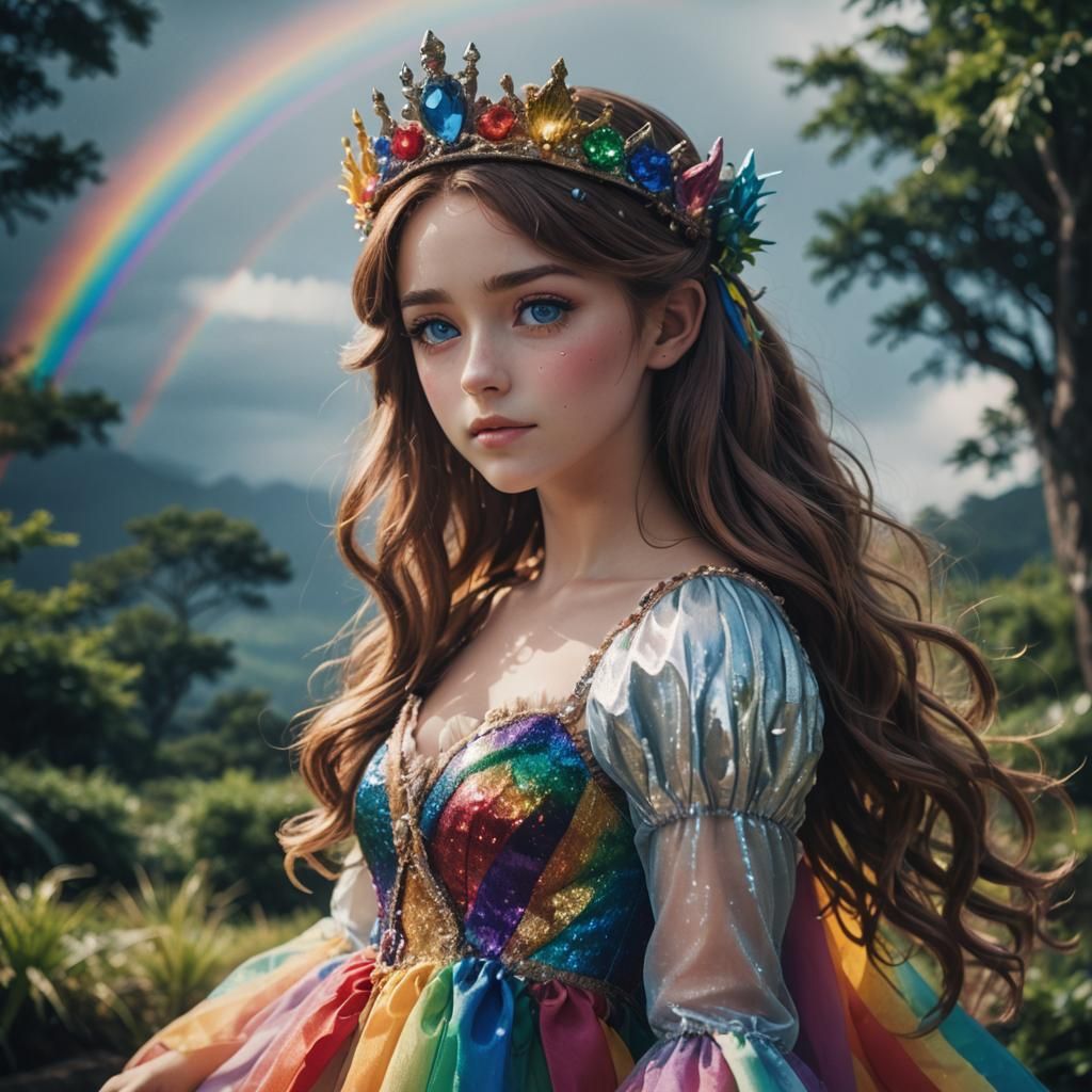 Anime Princess in Rainbow Gown, Cinematic Style
