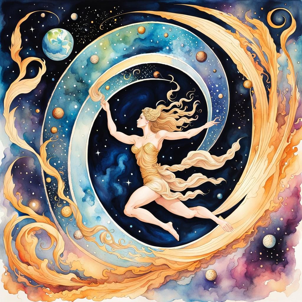 Greek Mythology Scene in Watercolor and Ink