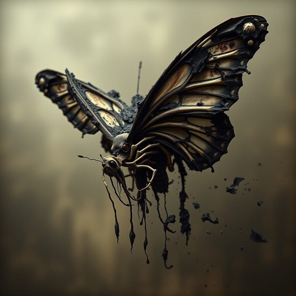 Surreal, Grotesque Butterfly Emerges from Gothic Landscape