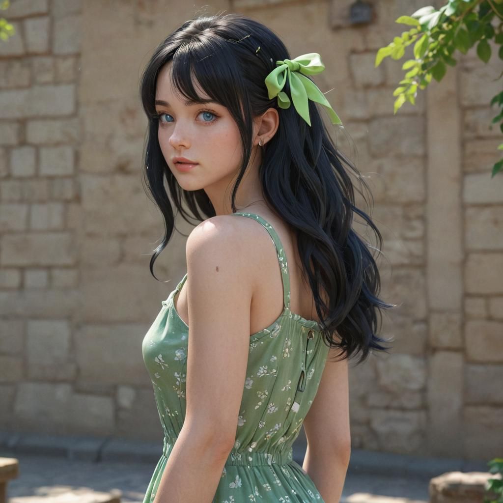 Confident Black Hair Woman in 3D Anime Art