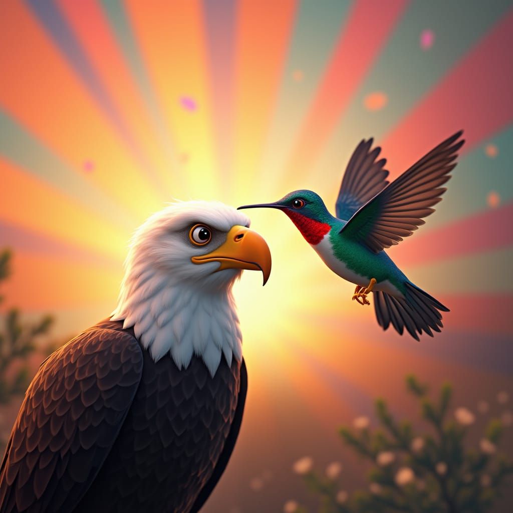 Eagle and Hummingbird in Pixar 3D Style
