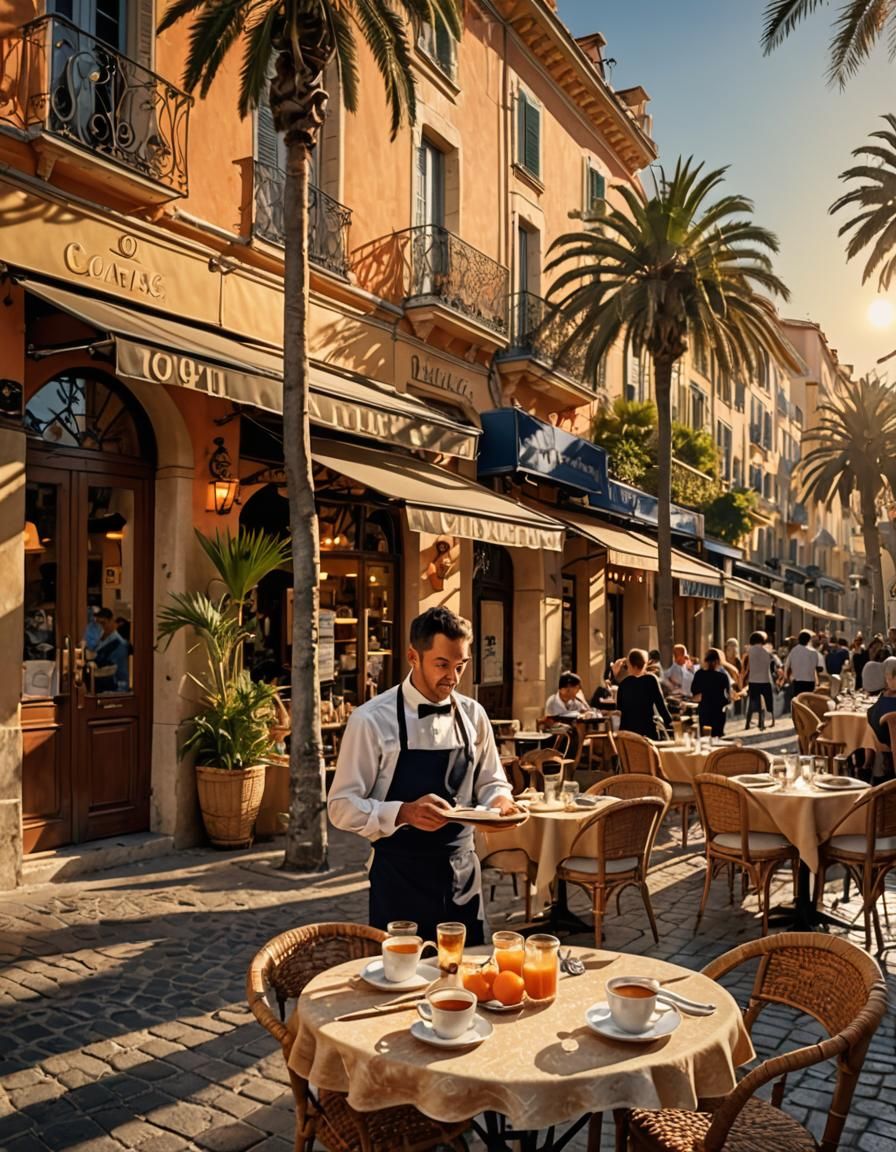 Sunny Café Terrace in Nice: A Cinematic Scene
