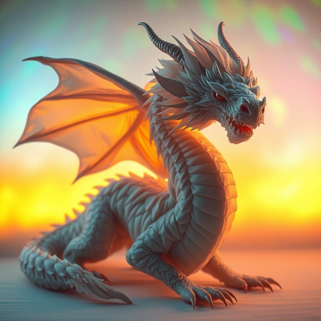 Majestic Chiffon Dragon in Hyperrealistic Fashion