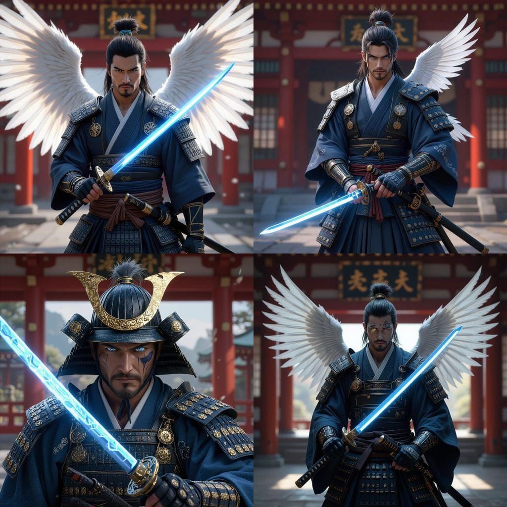 Samurai Warrior with Blue Armor and Laser Sword