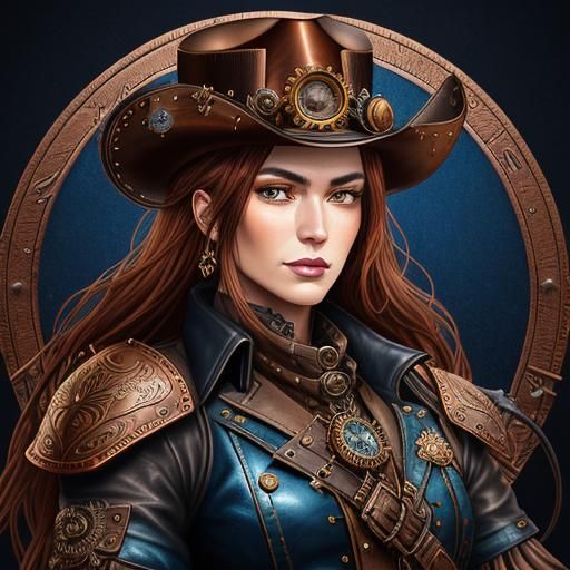 Steampunk Cowboy Girl Portrait with Copper Armor