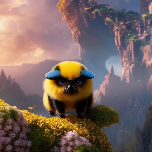 Cute Fluffy Bumblebee with Big Eyes in 3D