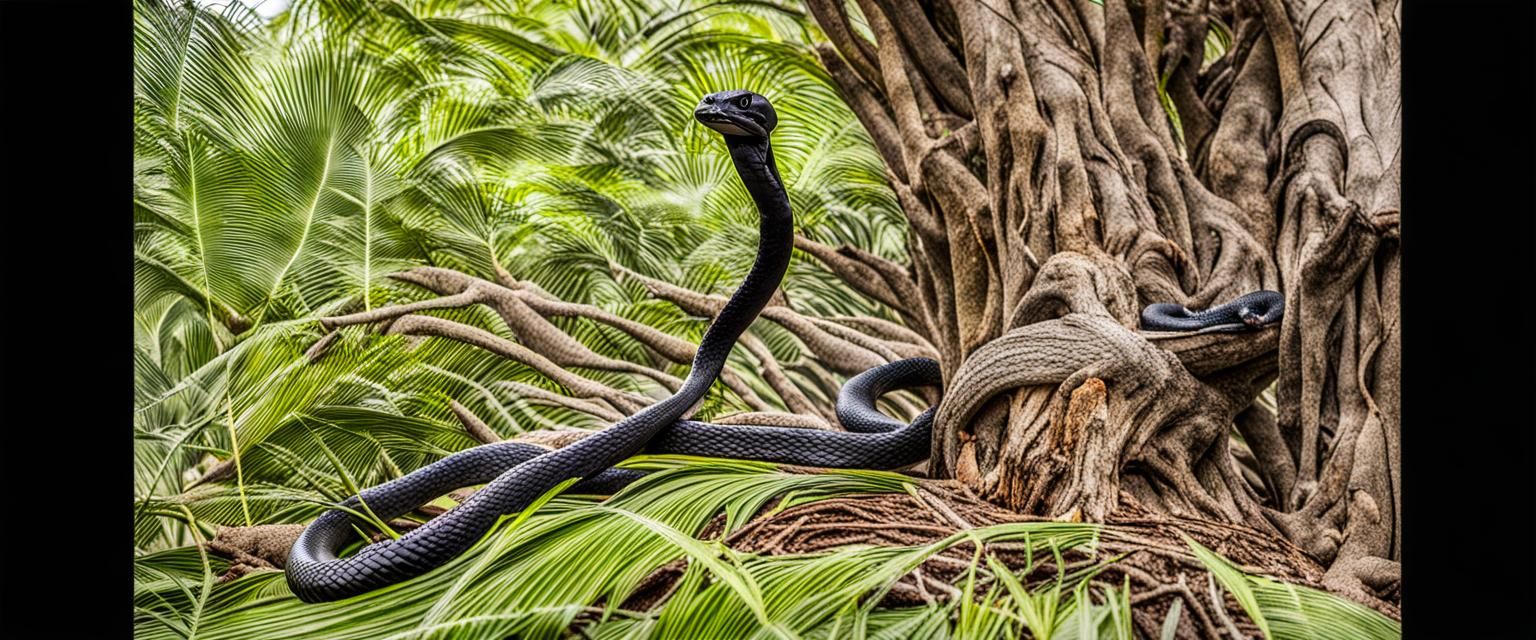 Black Snake in Palm Tree