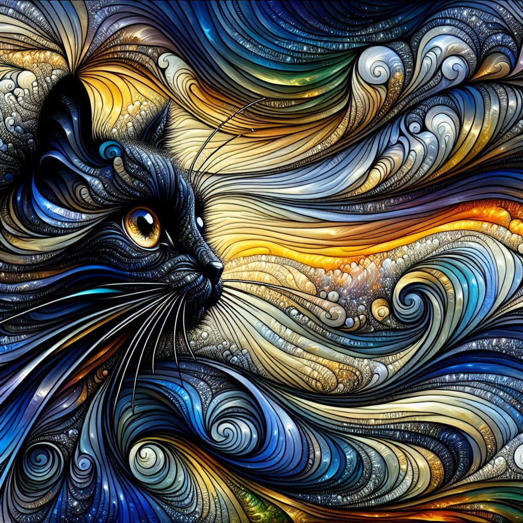 Black Cat on Windy Hill in Watercolor Style