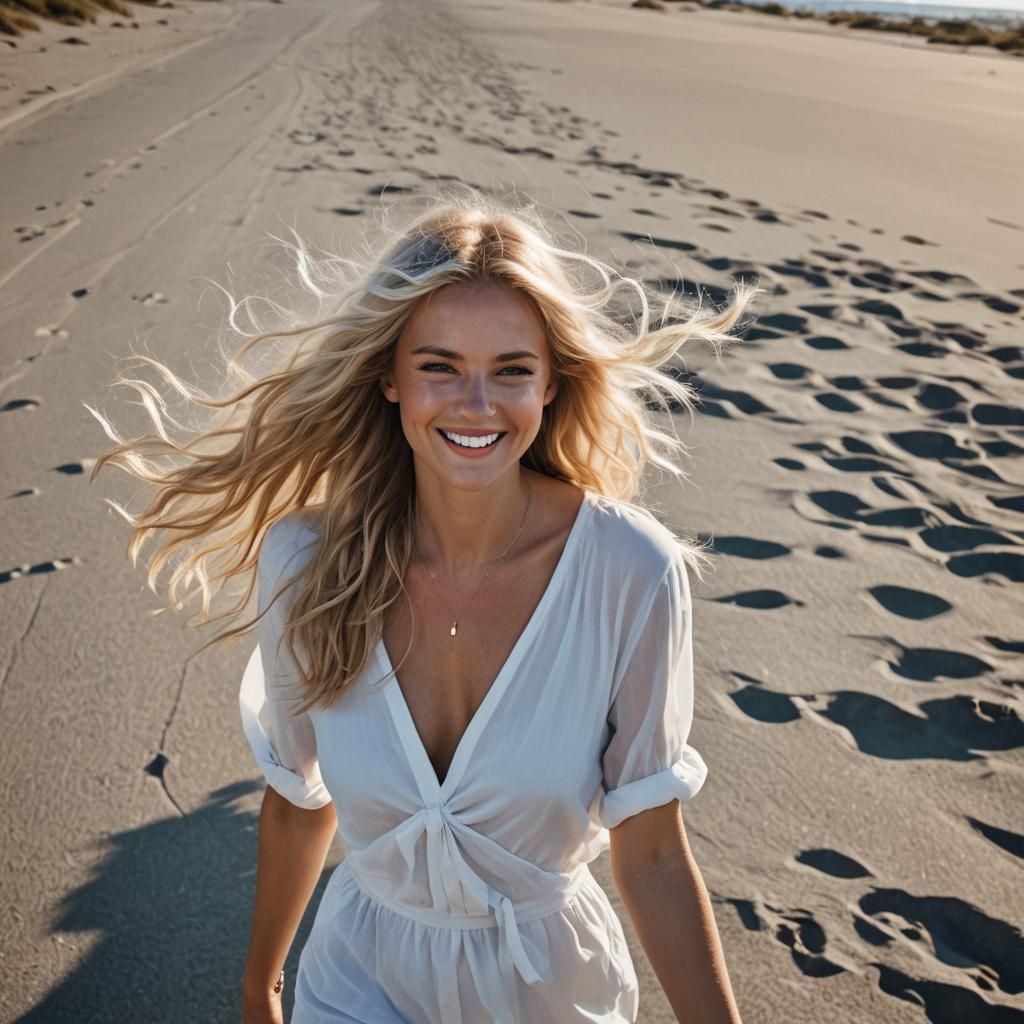 Sensual Blonde with Flowing Hair in Sunlight