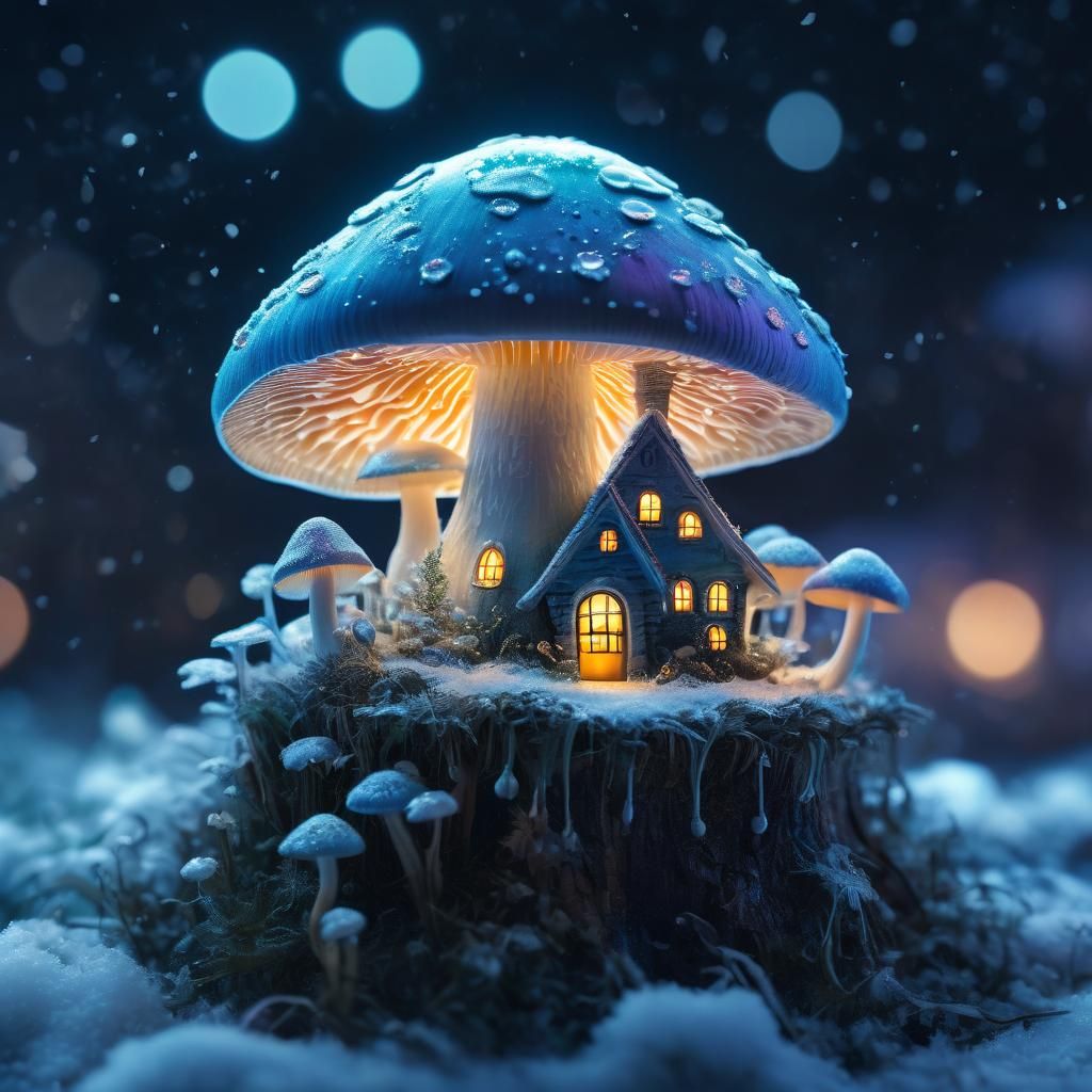 Glowing Mushroom City at Night: Digital Illustration