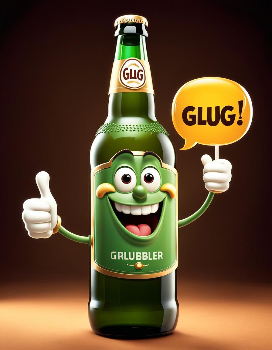 Pixar Style Beer Bottle with Thumbs Up