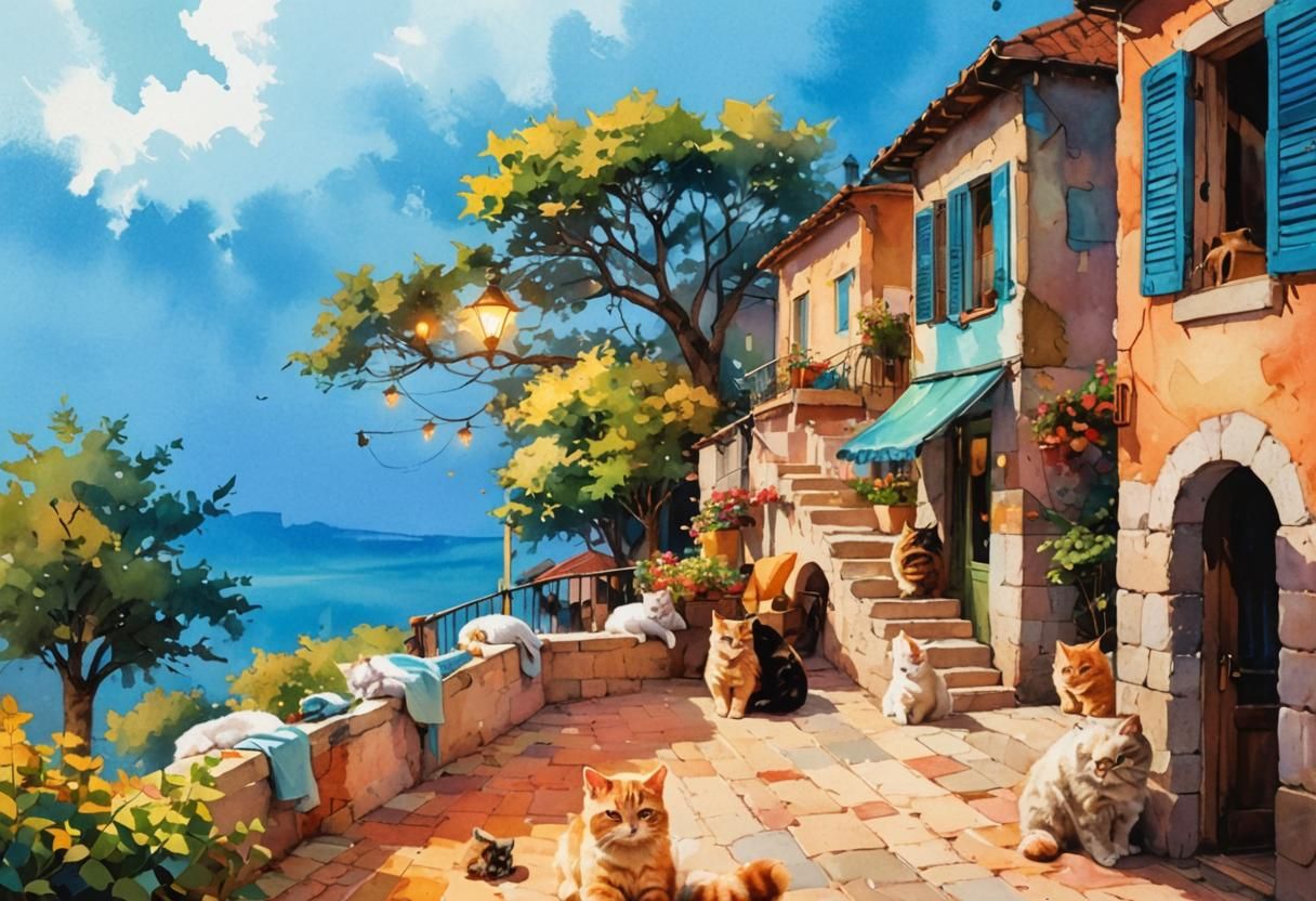 Mini Cats Sleeping: Whimsical Pastel Illustration