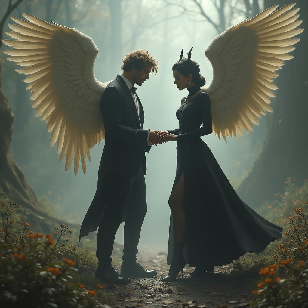 Angel and Demoness in Otherworldly Encounter