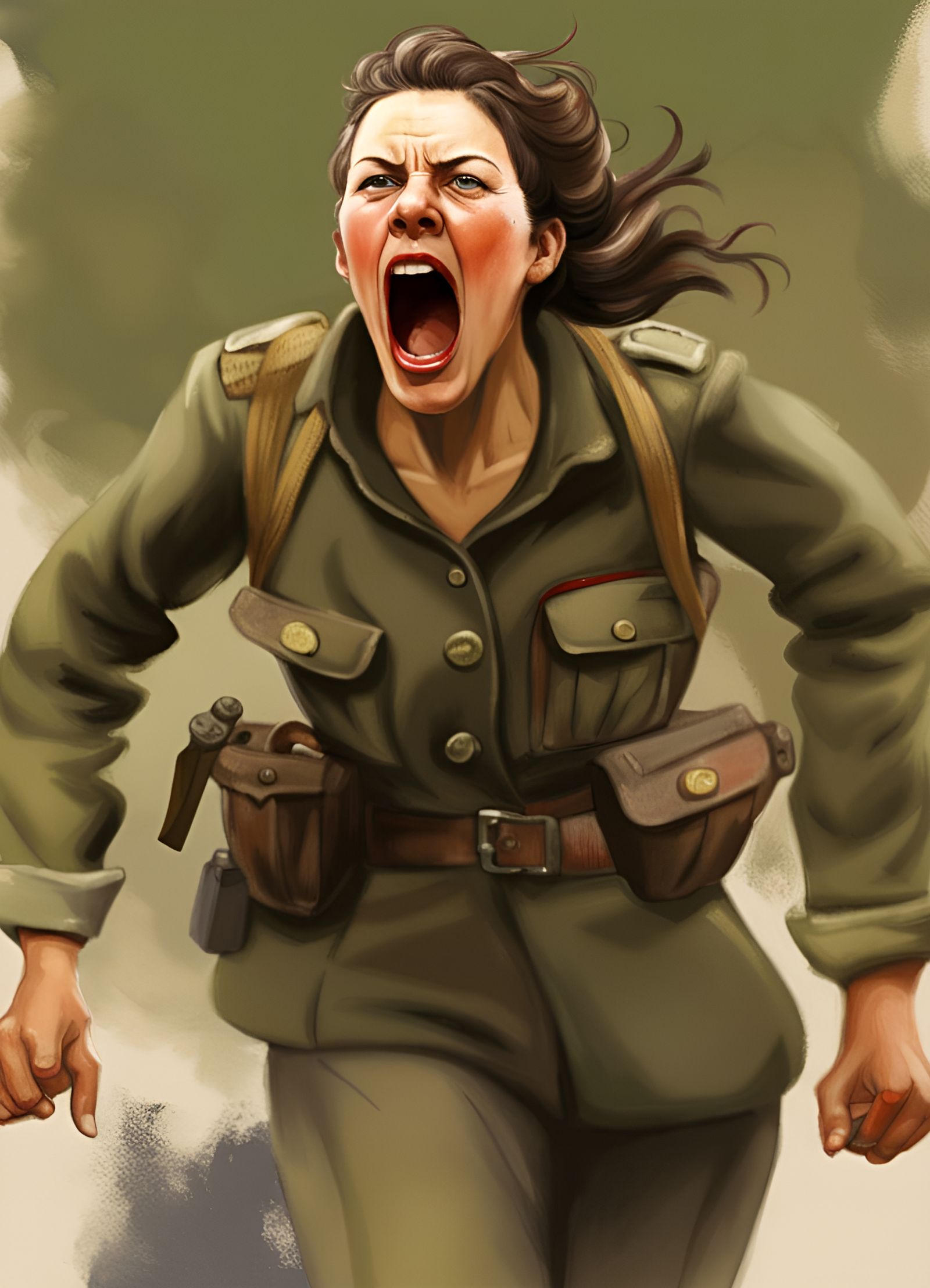 Female French Resistance Fighter Yelling Realistically
