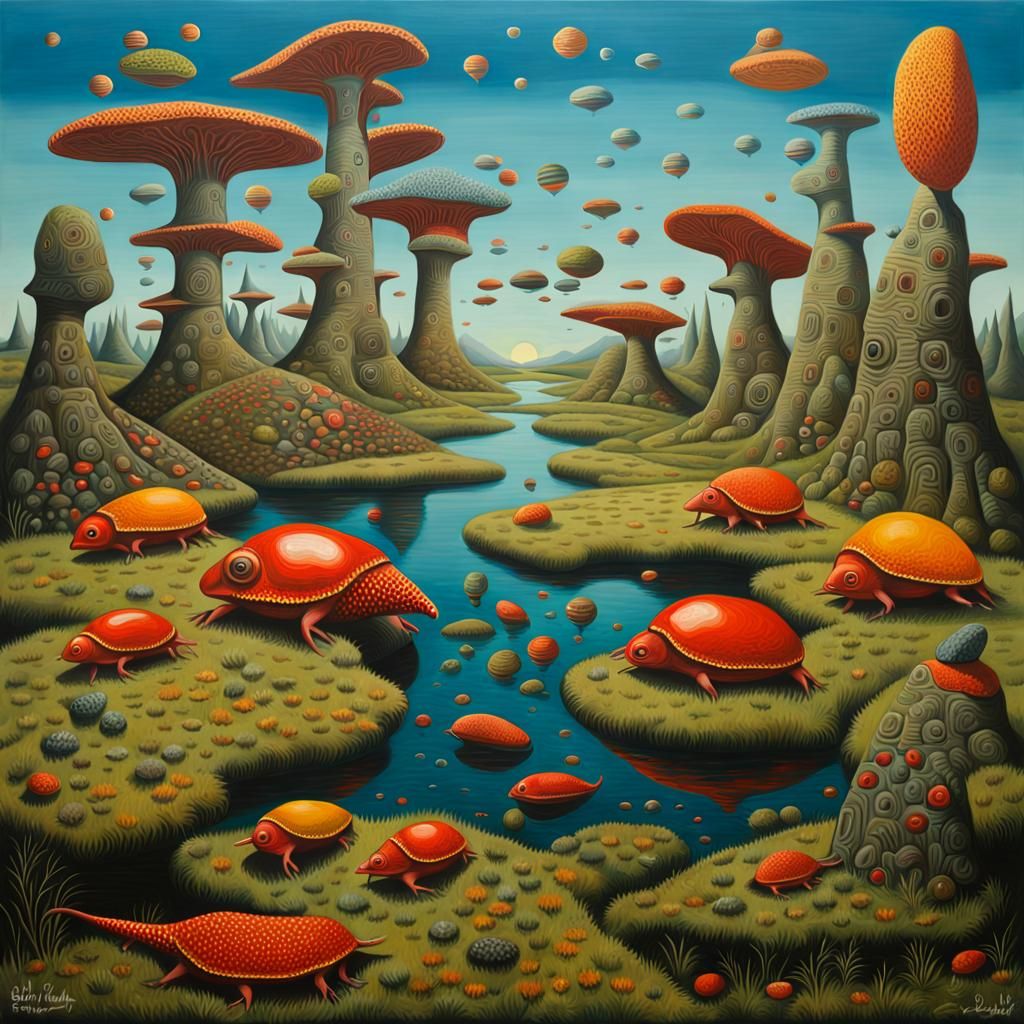 Surreal Oil Painting of Slugdurp in Split Complementary Colo...