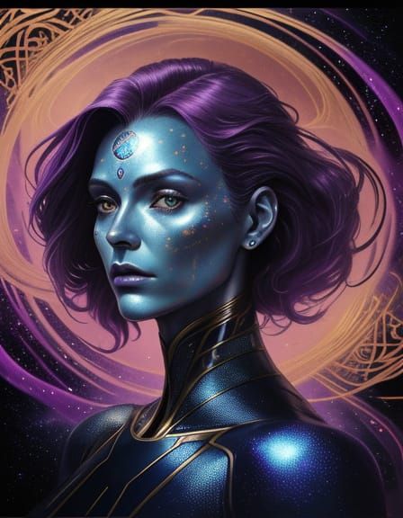 Surreal Alien Portrait with Cosmic Markings