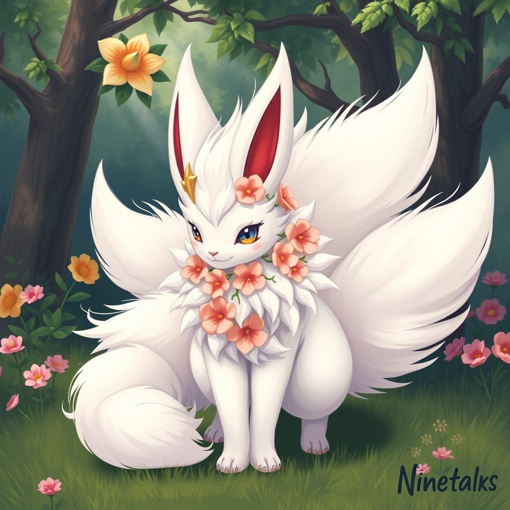 Fluffy Ninetales Pokémon in Australian Tonalism Style
