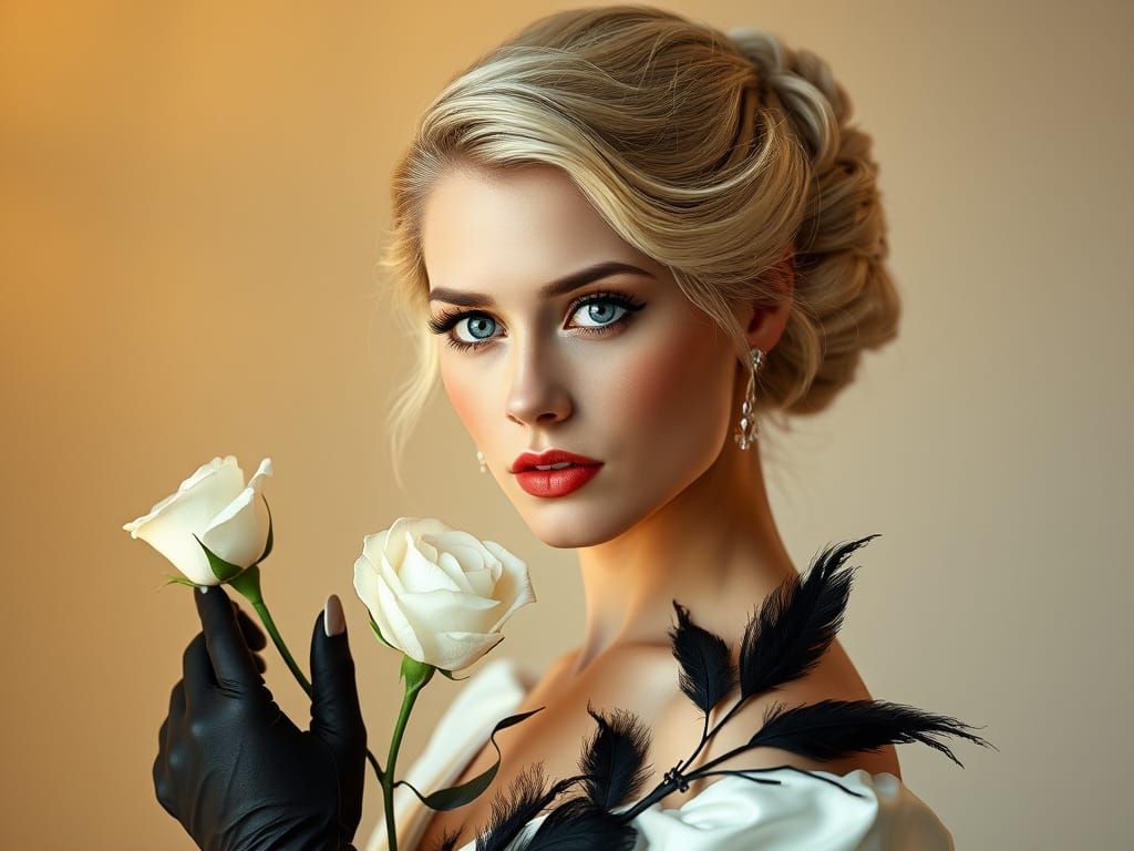 In a warm, golden light, a Scandinavian blonde model with st...