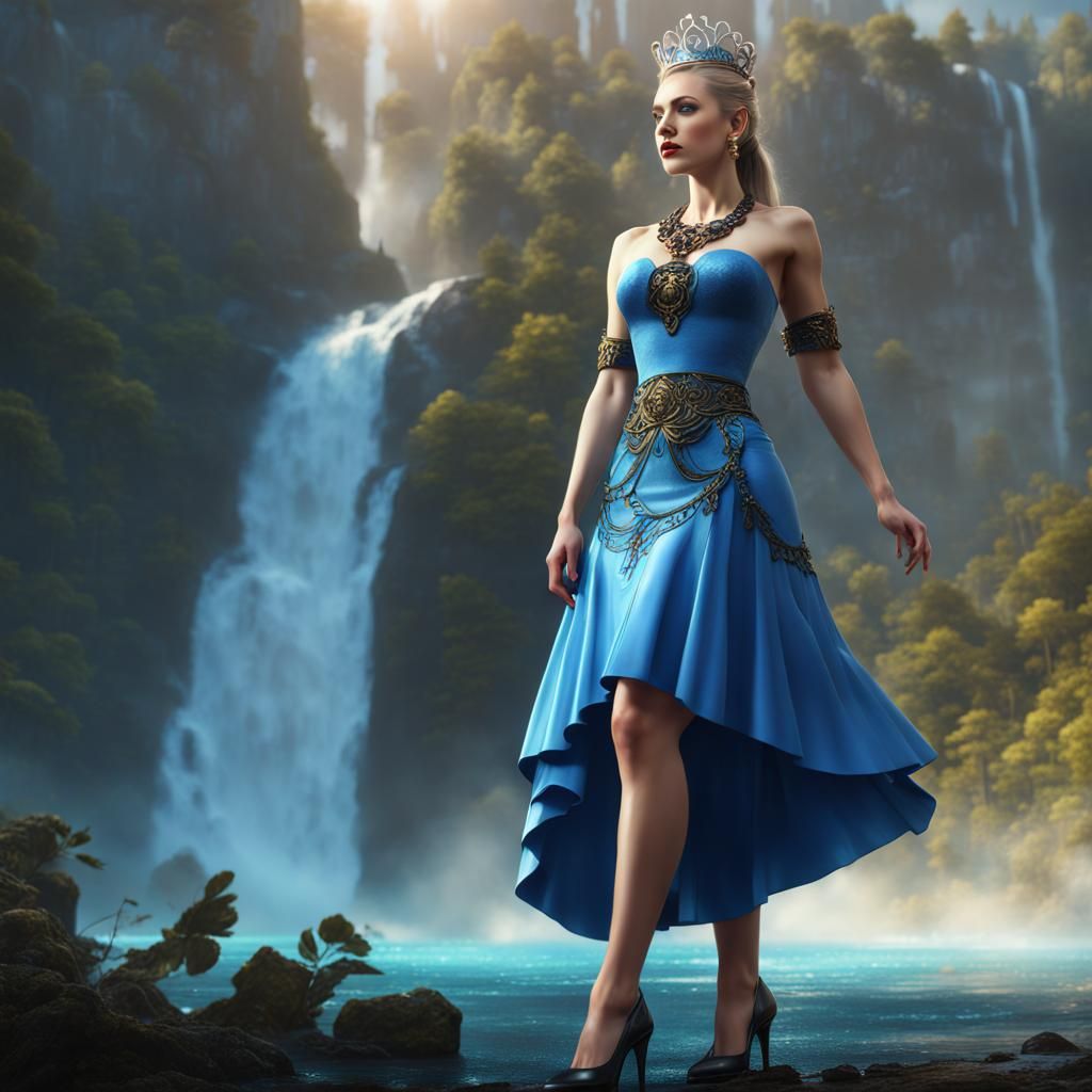 Two Russian Princesses by Waterfall in Digital Art