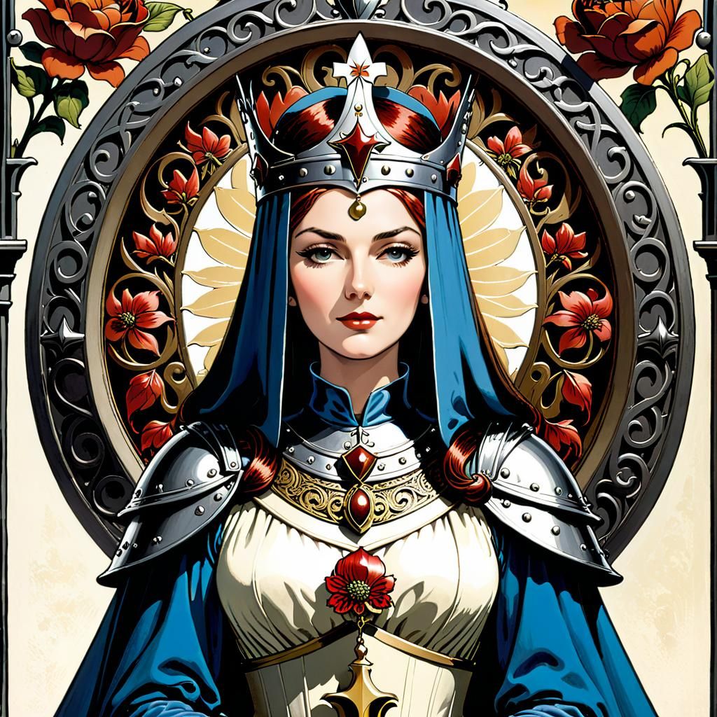 Ornate Medieval Helm Illustration in Manara Style