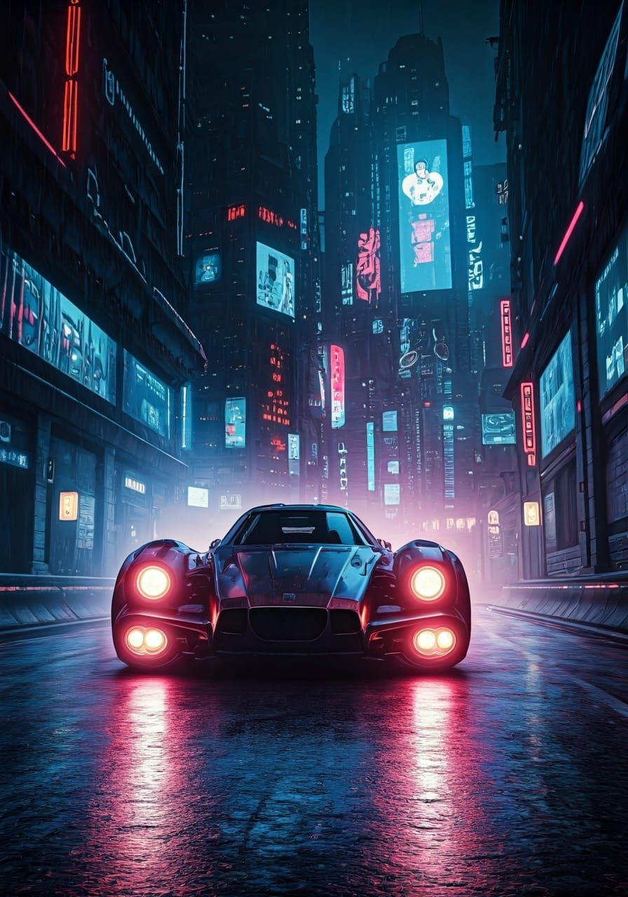 Cyberpunk Hovercars Racing Through Neon Cityscape