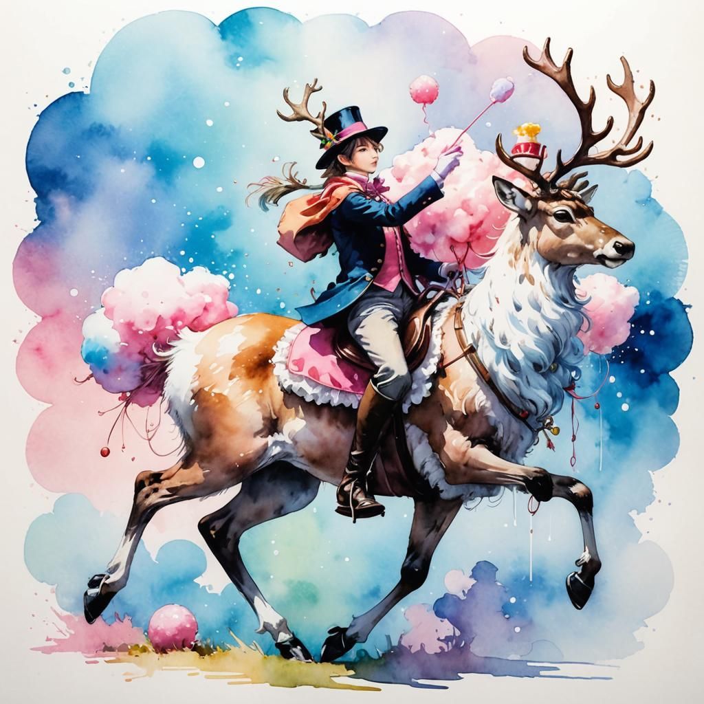 Whimsical Anime Reindeer with Pink Top Hat