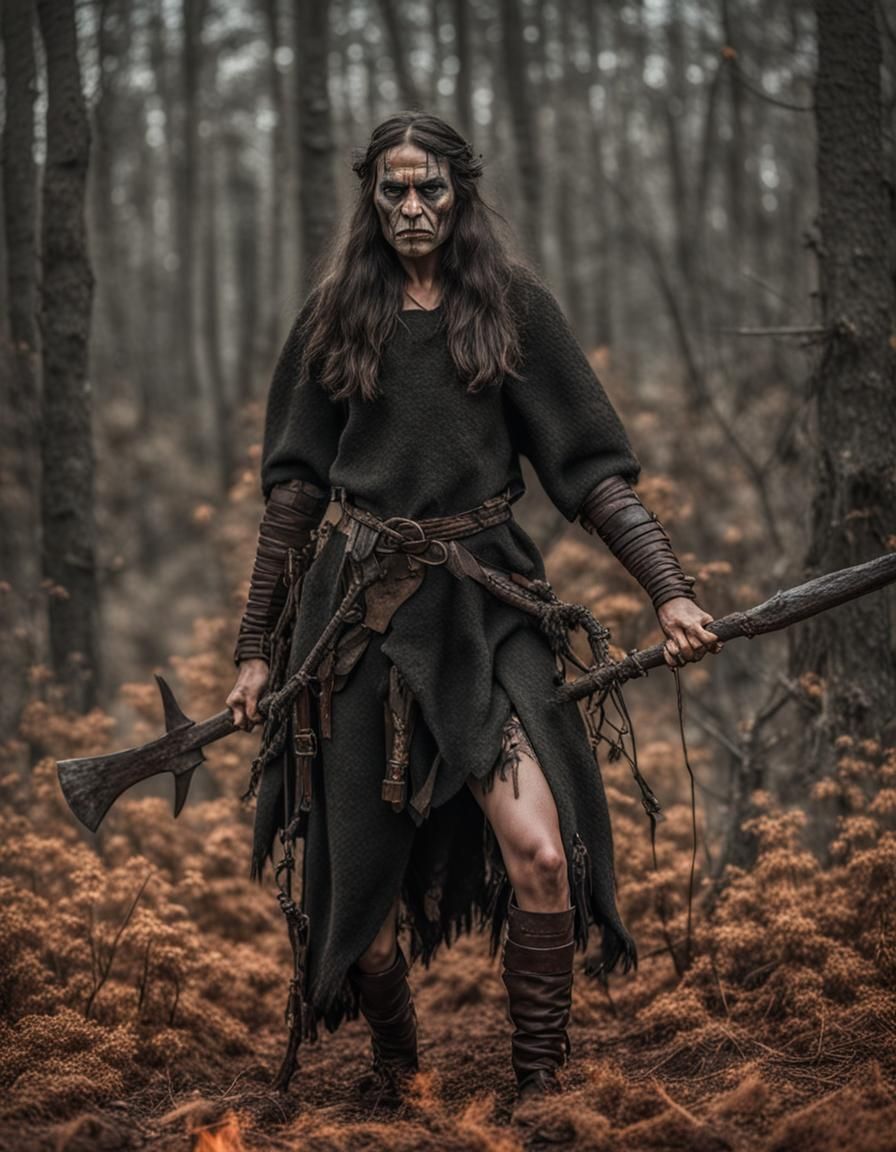 mujer desnuda  guerrera de rasgos nórdicos y apariencia de f...