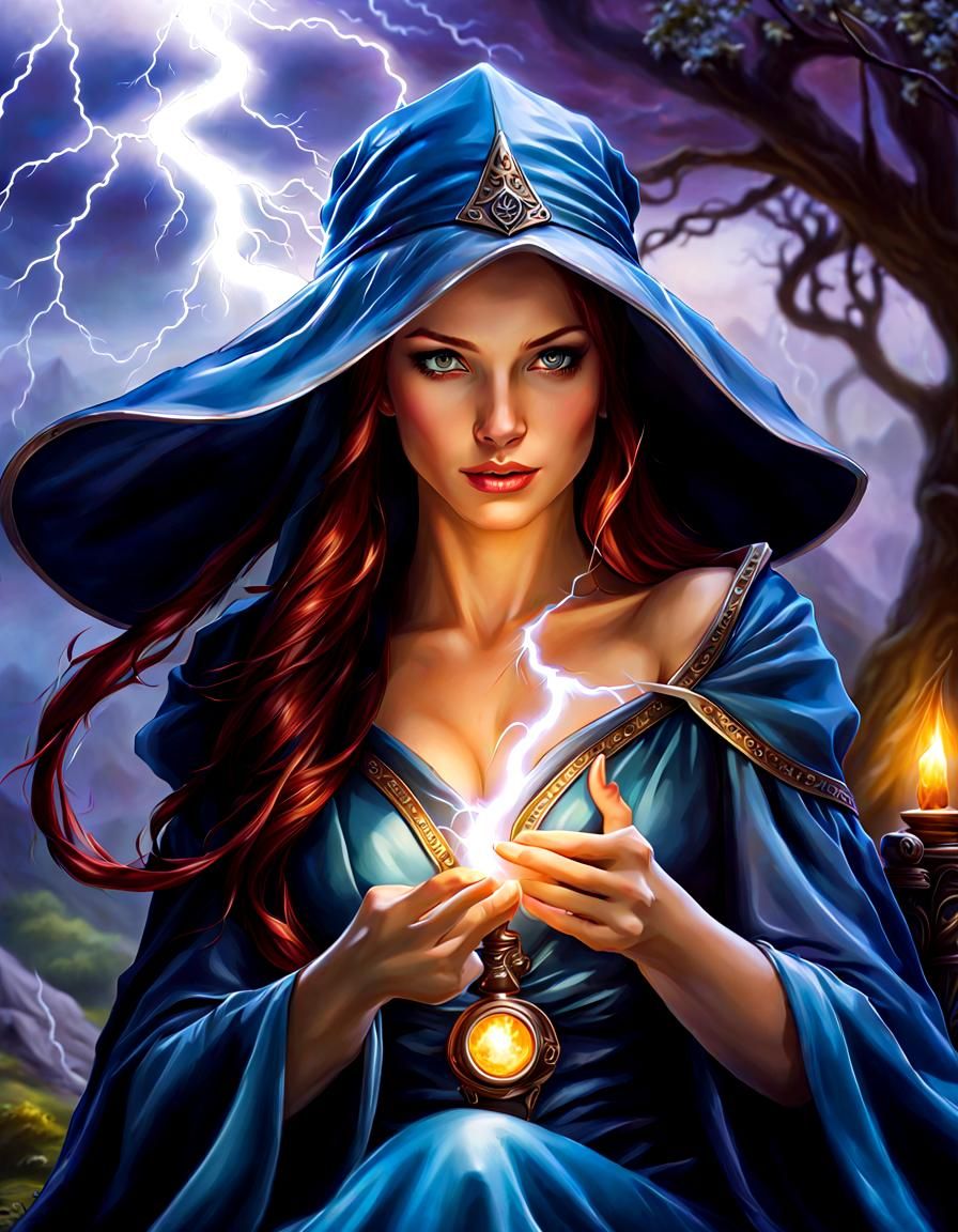 Fairy Sorceress Casting Lightning Bolt Magic