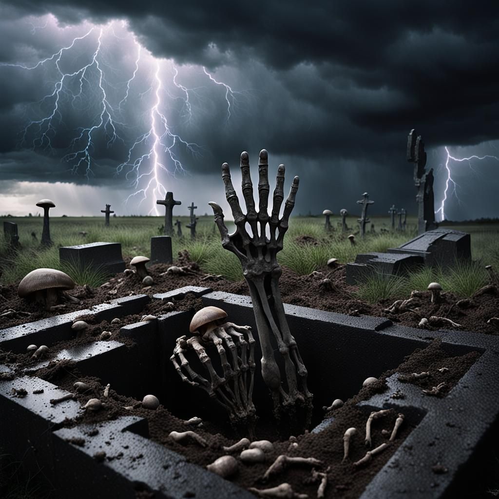 Eerie Hand Emerges from Grave in Dark Fantasy Style