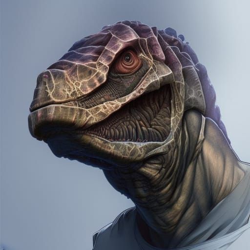 Hyperrealistic Dinosaur-Human Hybrid Head Portrait