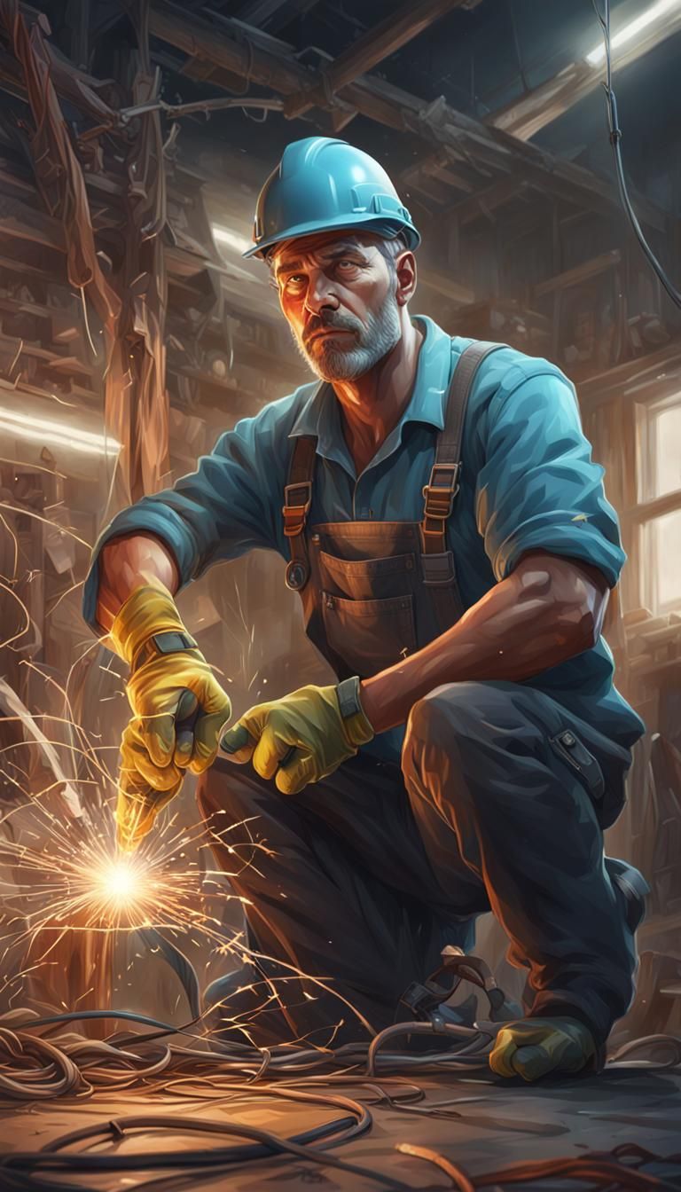 Electrician Portrait in Hyperdetailed Art Style