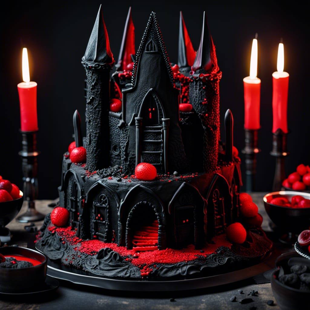 Hyperrealistic Dracula's Castle Cake with Edible Graveyard