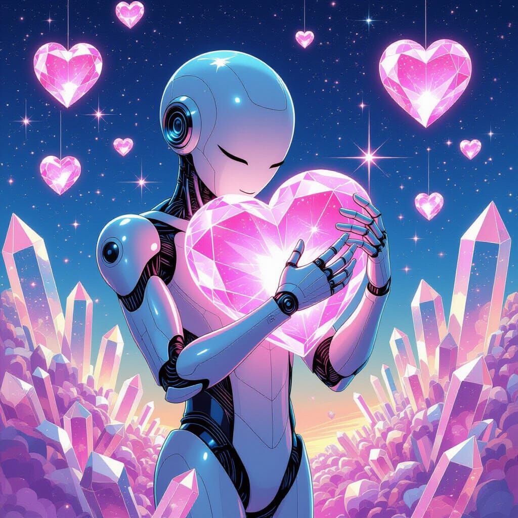 Humanoid Figure Embracing Stars in Surreal Dreamscape