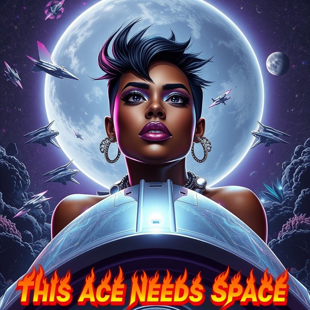 Androgynous Space Adventurer in Neon-Lit Moonscape